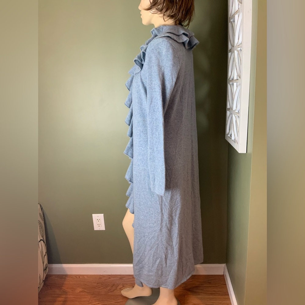 Ralph Lauren black label 100% Cashmere Soft Blue Knit ruffled duster medium - Picture 4 of 8